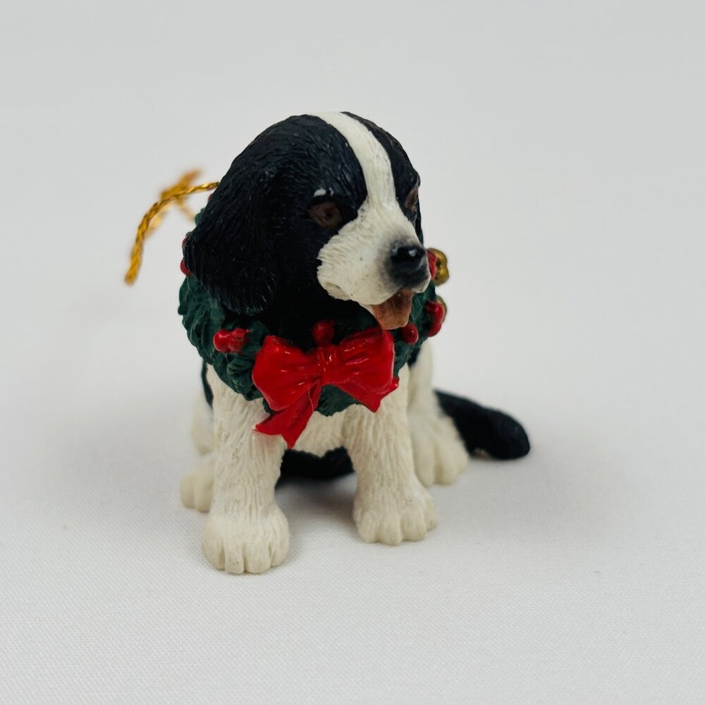Silver Deer Tom Rubel Christmas Animals Black White Puppy Dog Wreath Ornament